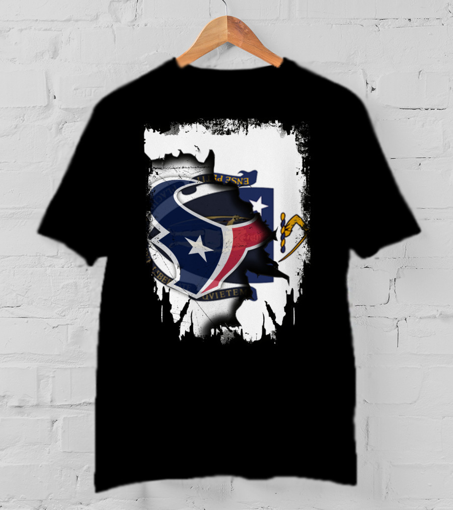 Massachusetts And Texans United With Flag And Logo Elements T-Shirt