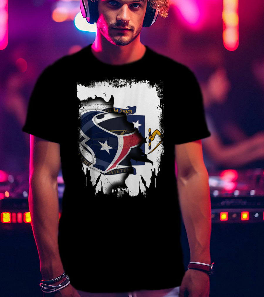 Massachusetts And Texans United With Flag And Logo Elements T-Shirt