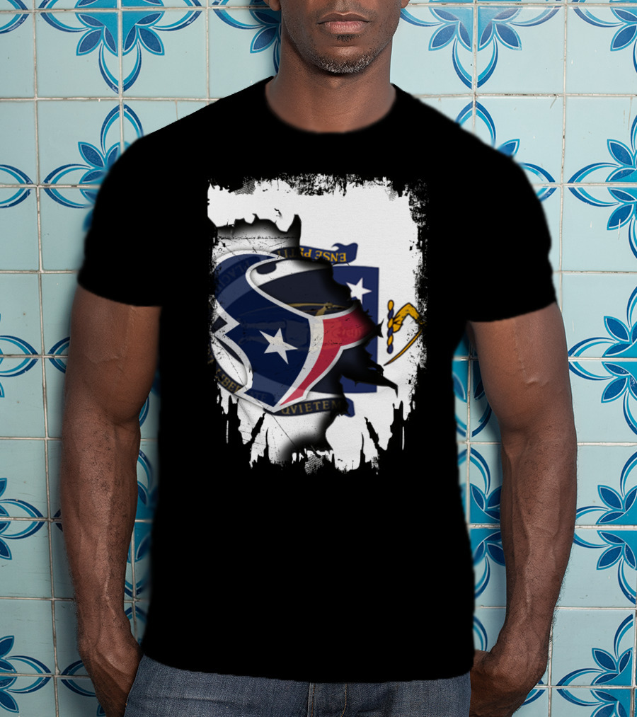 Massachusetts And Texans United With Flag And Logo Elements T-Shirt