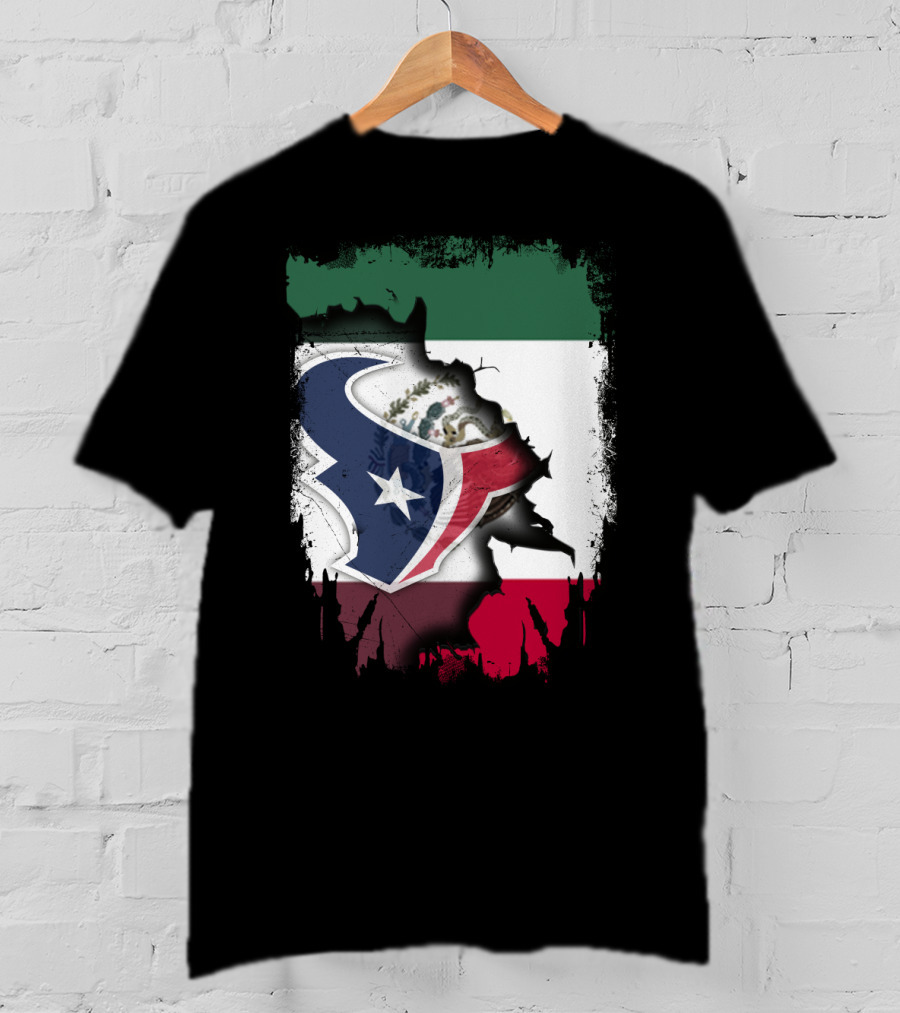 Together Mexico With Texans Flag And Logo Fusion T-Shirt