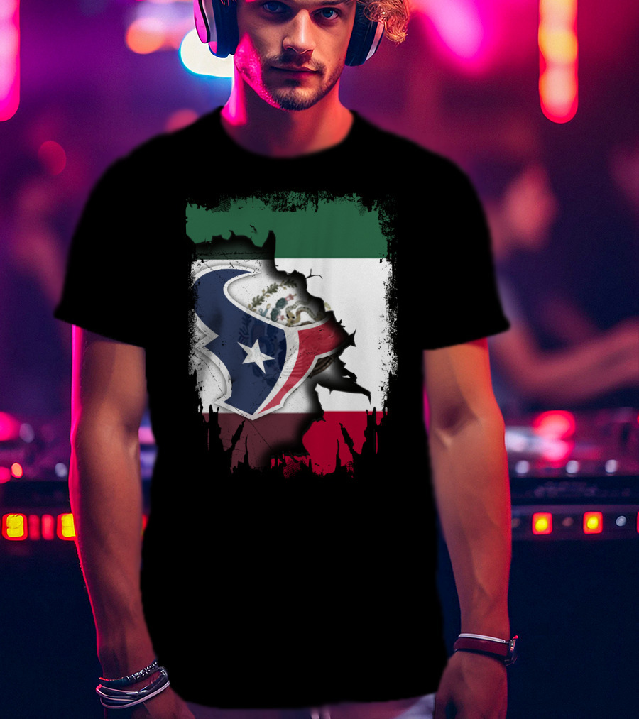Together Mexico With Texans Flag And Logo Fusion T-Shirt