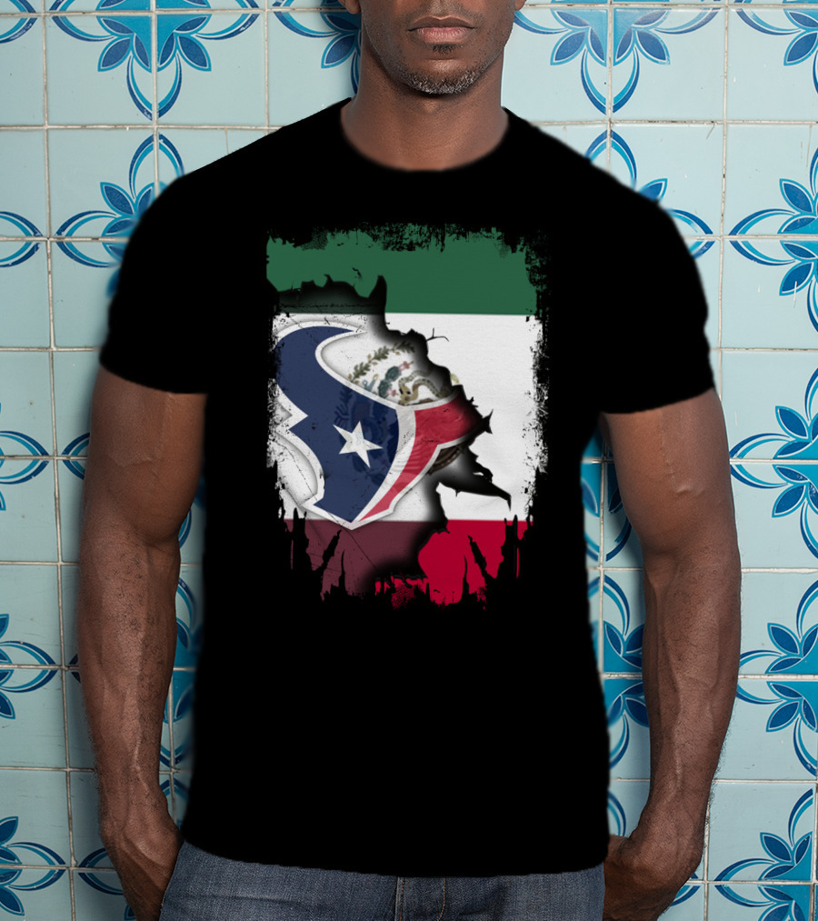 Together Mexico With Texans Flag And Logo Fusion T-Shirt