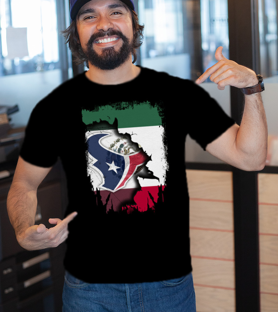 Together Mexico With Texans Flag And Logo Fusion T-Shirt