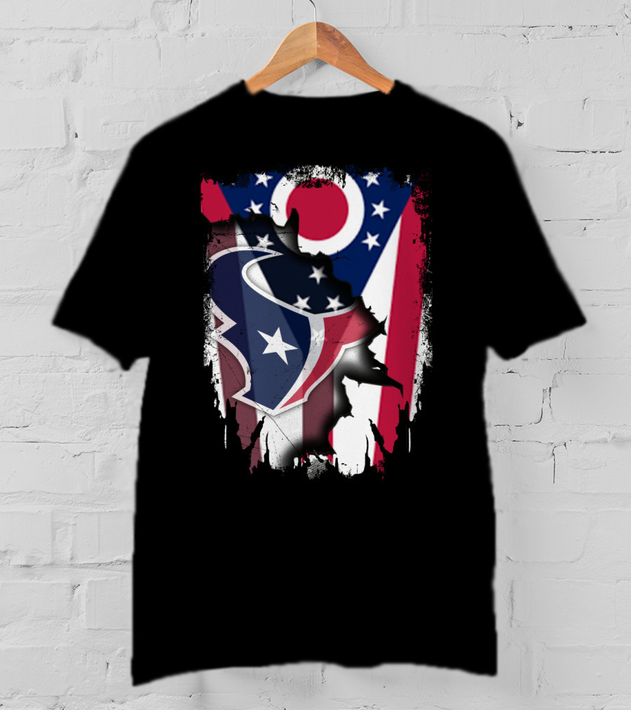 Together Ohio With Texans Flag And Texans Bull Logo Fusion T-Shirt
