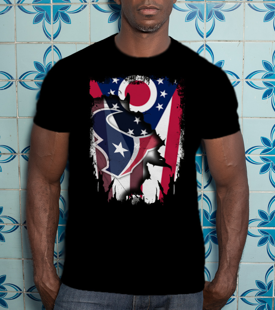 Together Ohio With Texans Flag And Texans Bull Logo Fusion T-Shirt