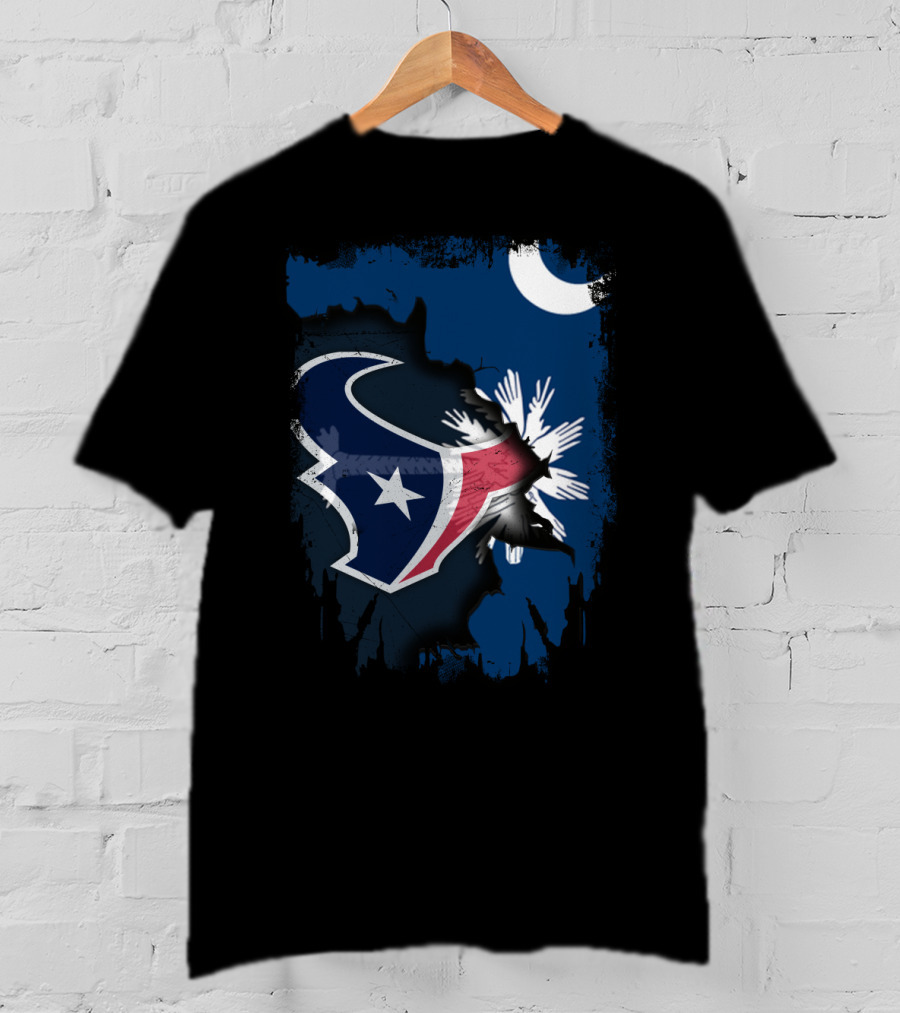 Together South Carolina With Texans Crescent And Palmetto Overlaid With Football T-Shirt