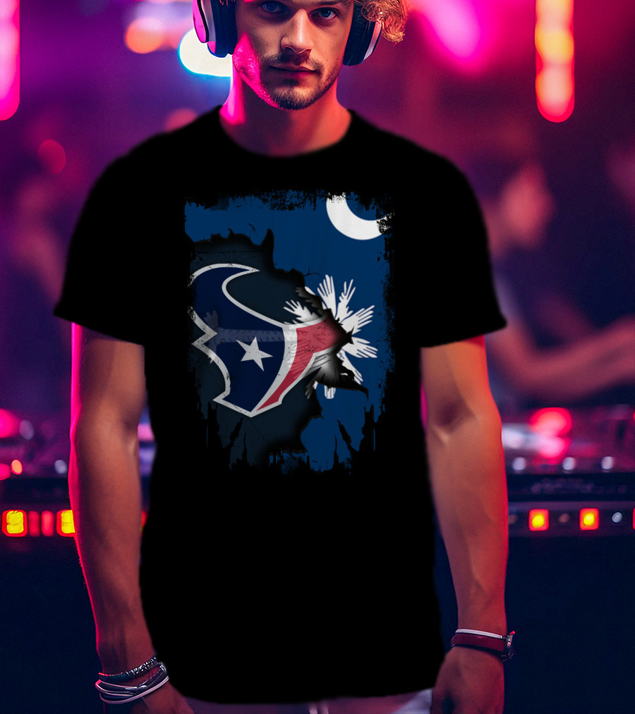 Together South Carolina With Texans Crescent And Palmetto Overlaid With Football T-Shirt