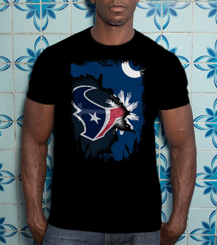 Together South Carolina With Texans Crescent And Palmetto Overlaid With Football T-Shirt