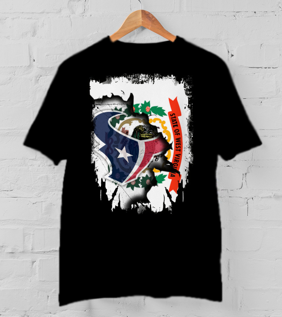 State Of West Virginia With Texans Football Team T-Shirt