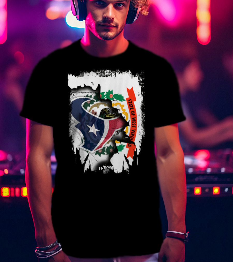 State Of West Virginia With Texans Football Team T-Shirt