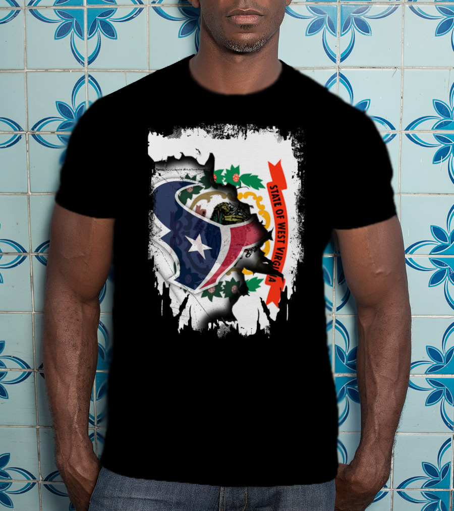 State Of West Virginia With Texans Football Team T-Shirt