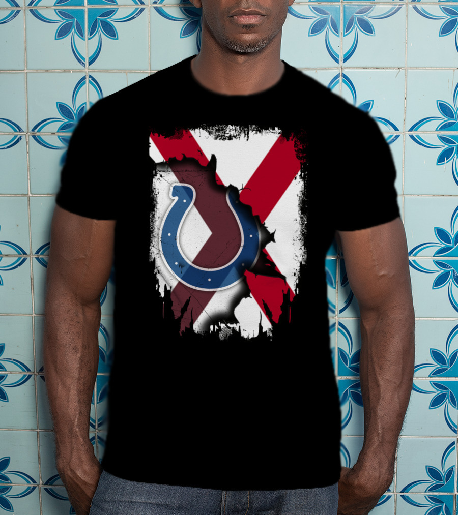 Alabama Flag With Indianapolis Colts Horseshoe T-Shirt