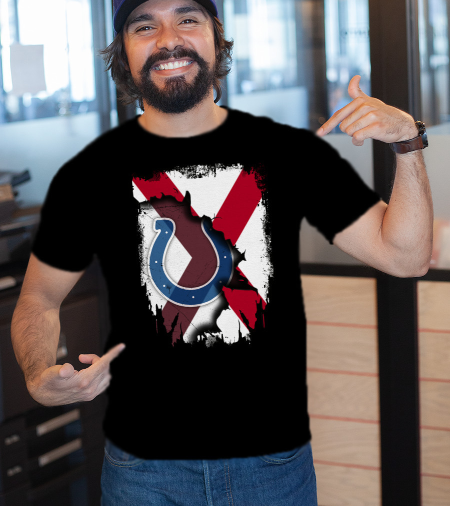 Alabama Flag With Indianapolis Colts Horseshoe T-Shirt
