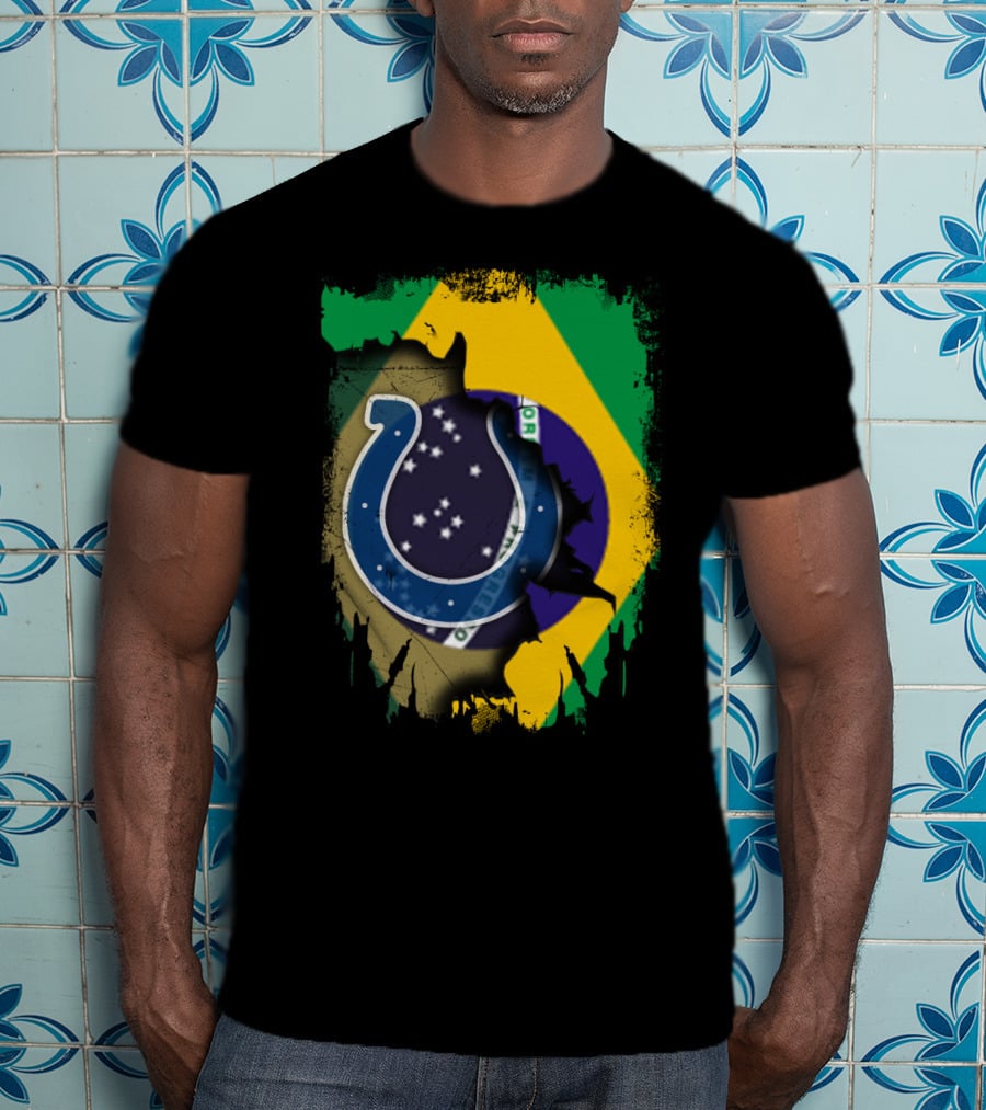 Brazil Flag With Colts Logo Fusion T-Shirt