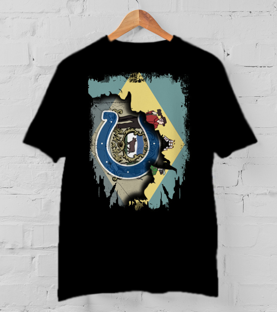 Together Delaware With Colts Horseshoe Flag Emblem T-Shirt