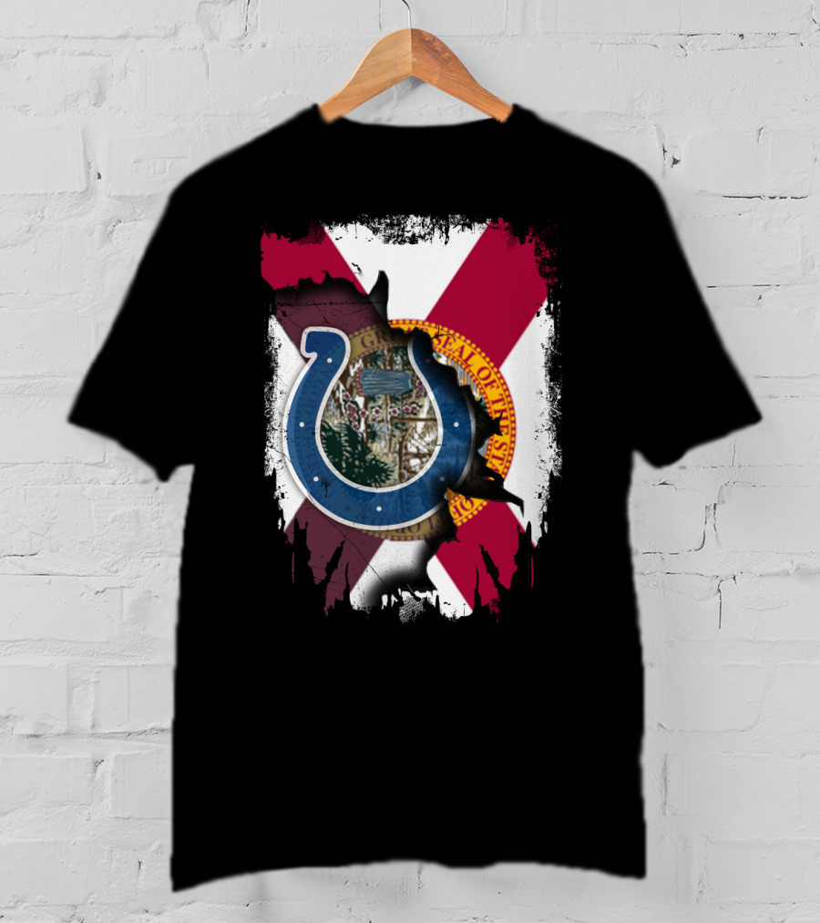 Florida Flag Background With Indianapolis Colts Horseshoe T-Shirt