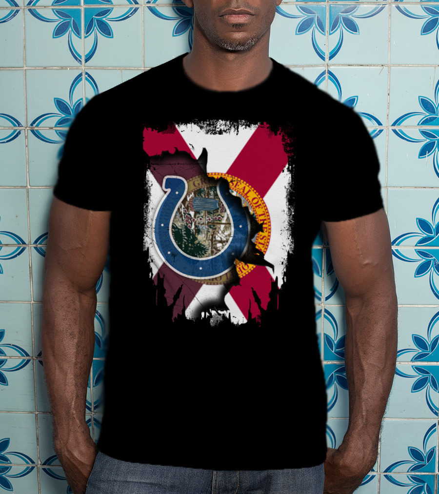 Florida Flag Background With Indianapolis Colts Horseshoe T-Shirt