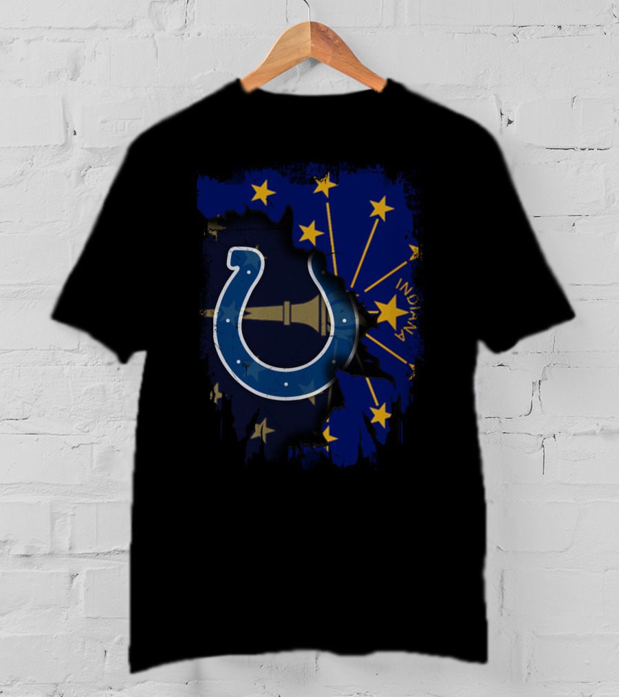 Indiana Flag Stars With Colts Horseshoe Logo On Together T-Shirt