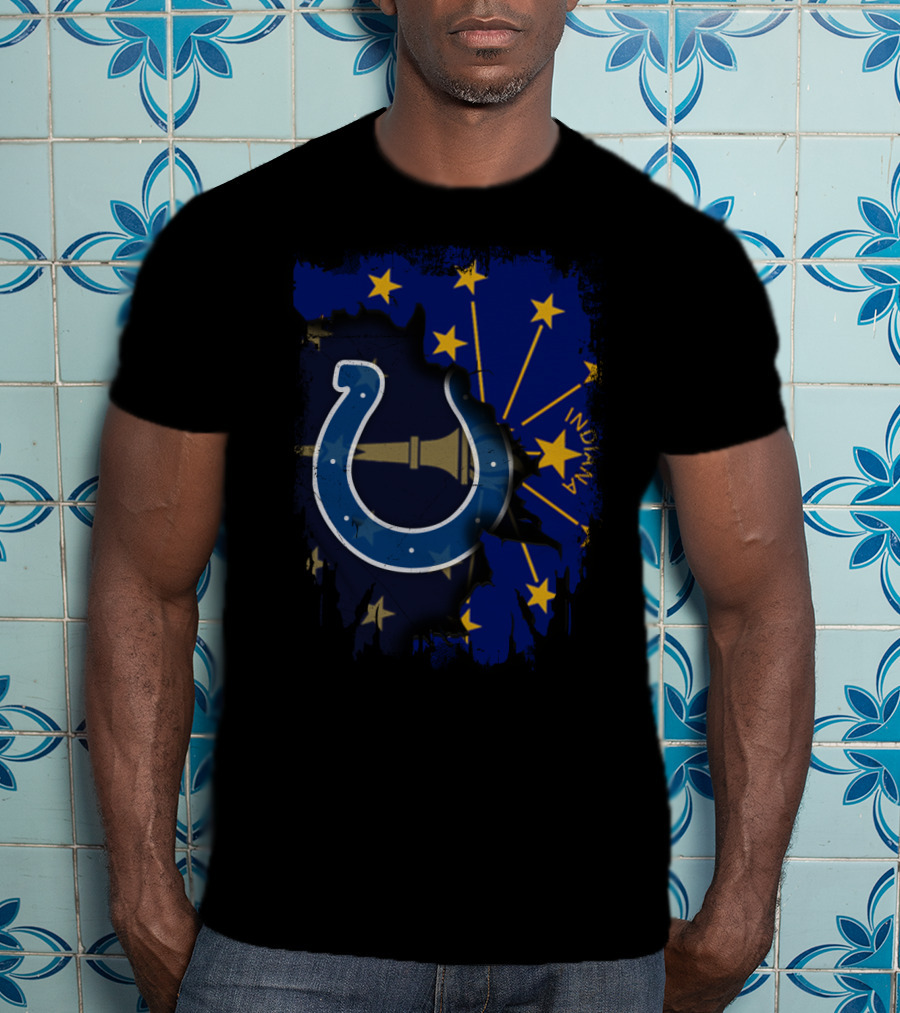 Indiana Flag Stars With Colts Horseshoe Logo On Together T-Shirt