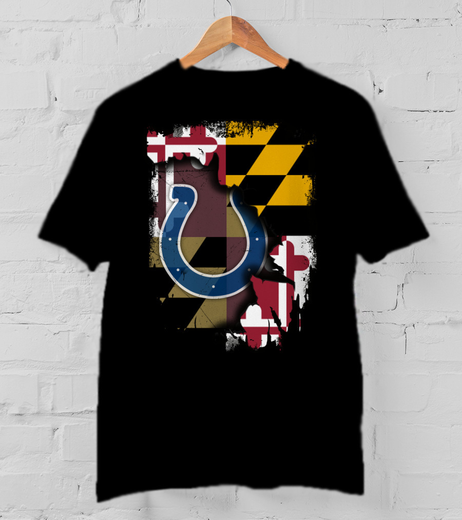 Maryland Flag With Colts Horseshoe NFL T-Shirt