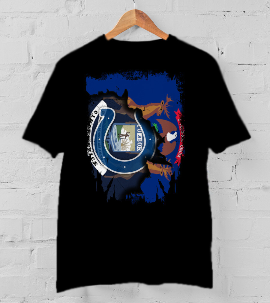 Together Michigan With Indiana Colts Horseshoe Logo And State Emblem T-Shirt
