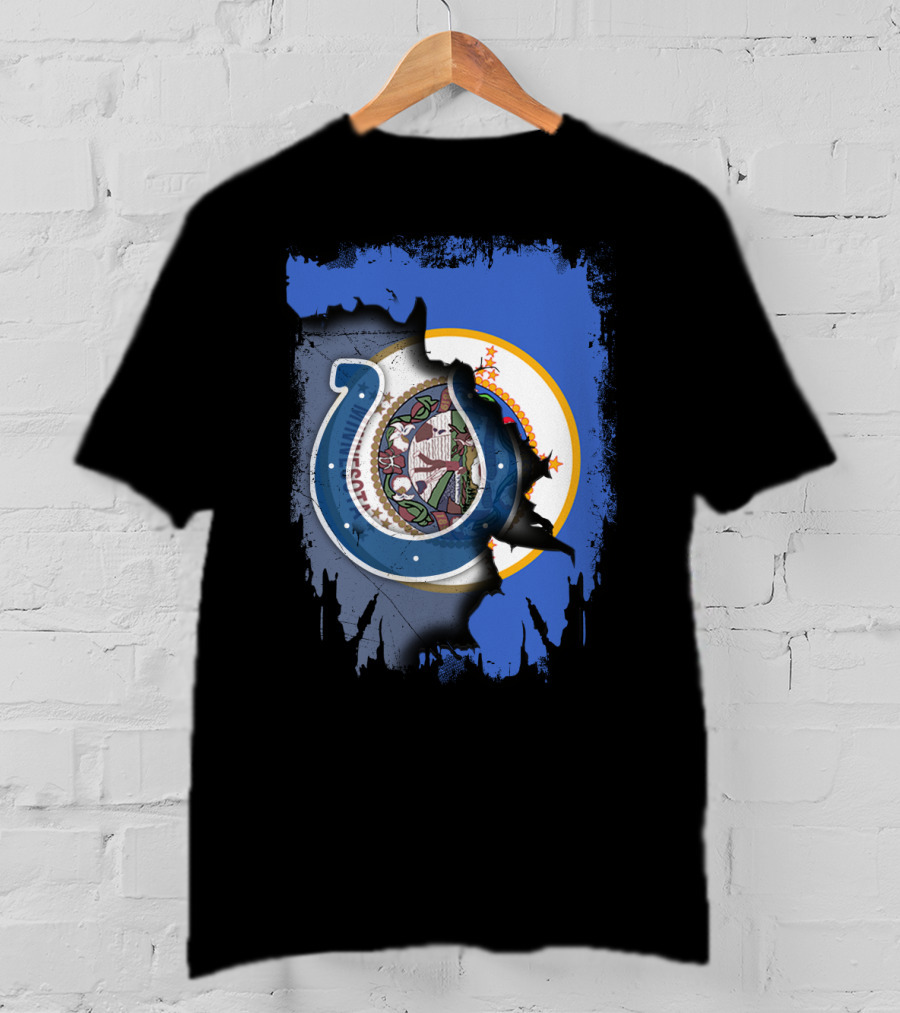 Minnesota State Flag And Indianapolis Colts Logo Overlap T-Shirt