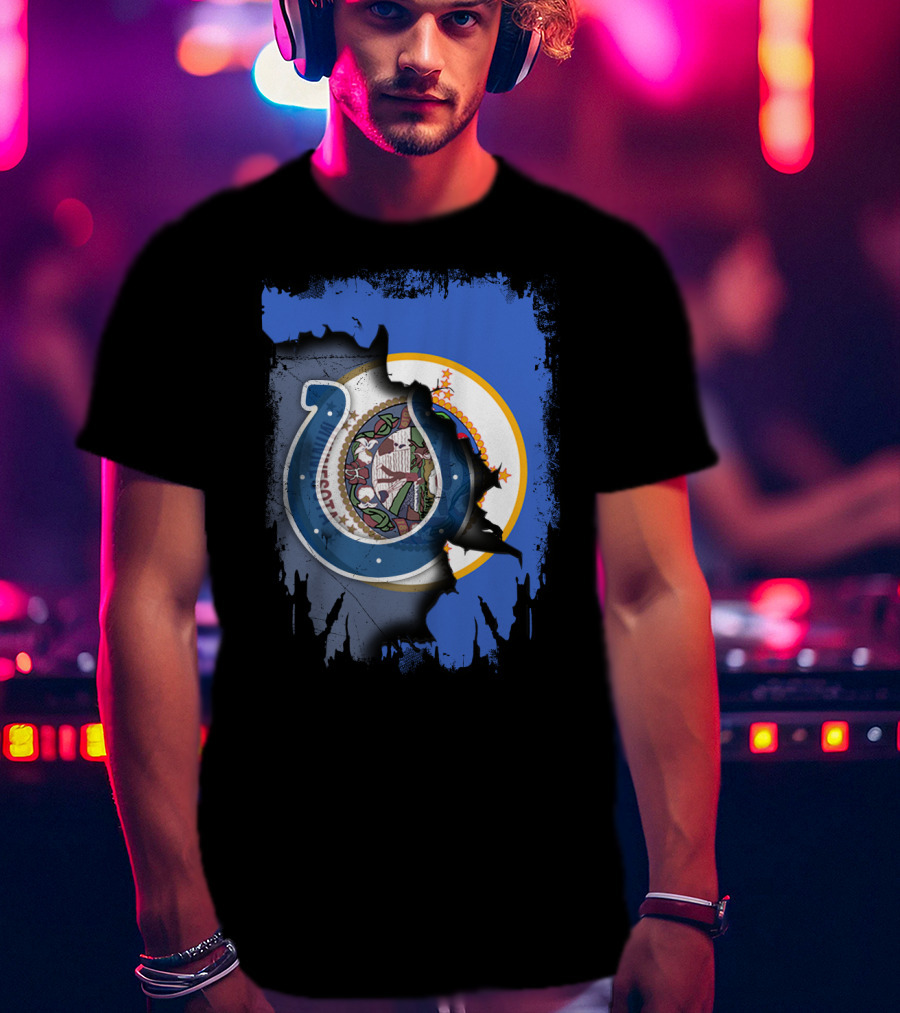 Minnesota State Flag And Indianapolis Colts Logo Overlap T-Shirt