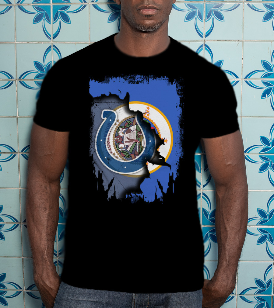Minnesota State Flag And Indianapolis Colts Logo Overlap T-Shirt