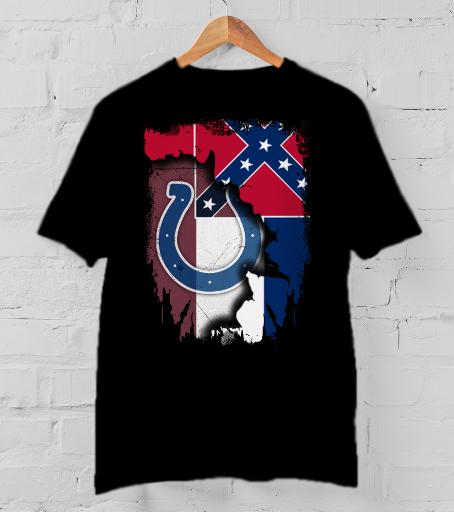 Colts Horseshoe On Mississippi Flag Backdrop T-Shirt