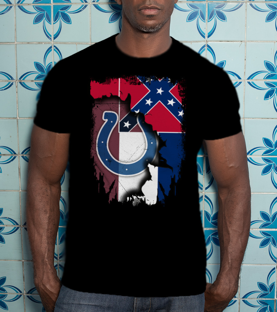 Colts Horseshoe On Mississippi Flag Backdrop T-Shirt