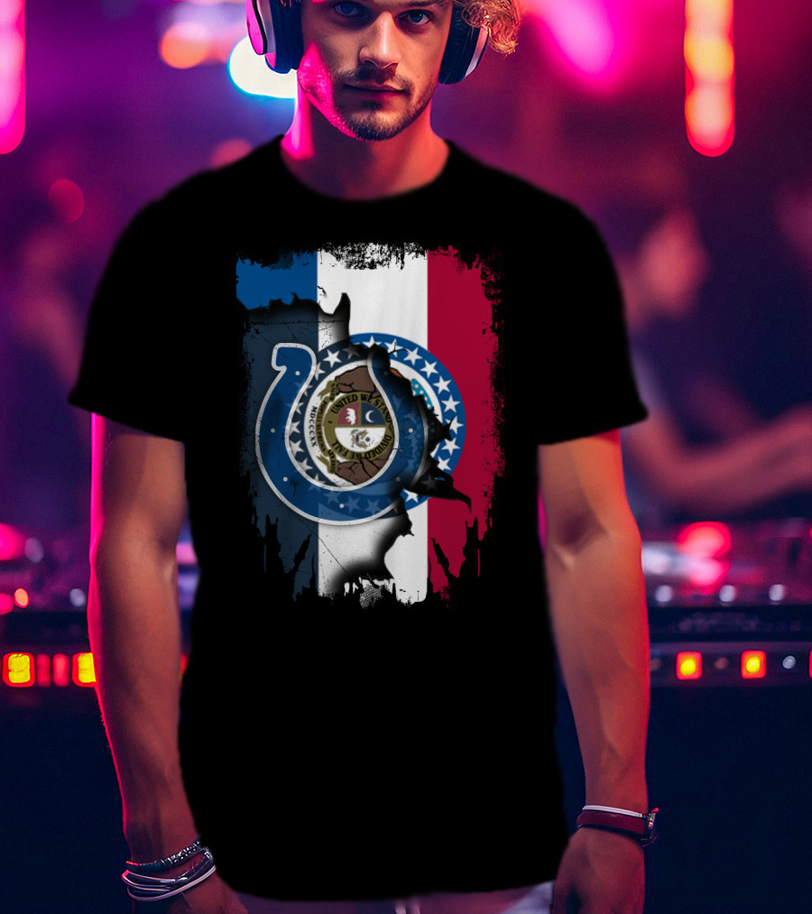 Together Missouri With Colts Horseshoe And Flag Fusion T-Shirt