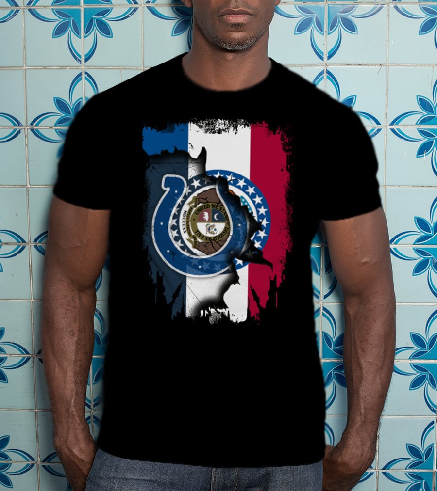 Together Missouri With Colts Horseshoe And Flag Fusion T-Shirt