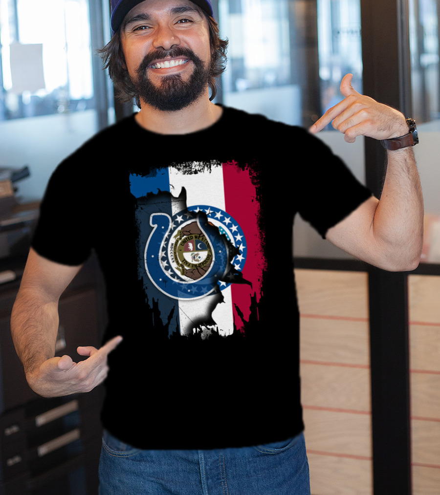 Together Missouri With Colts Horseshoe And Flag Fusion T-Shirt