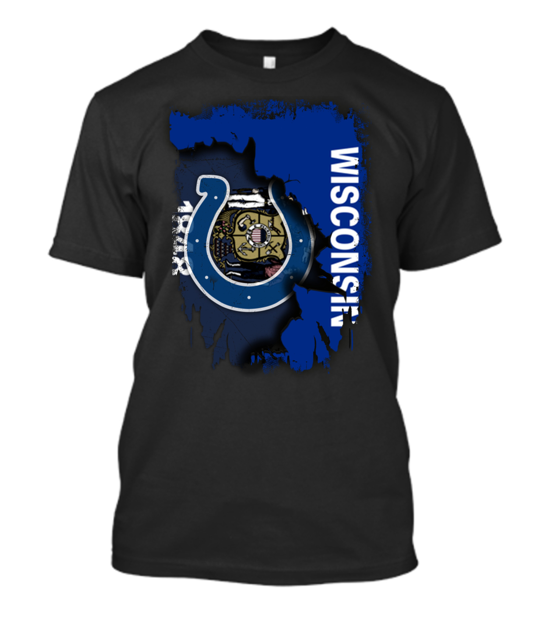 Wisconsin State Flag Colts Horseshoe Emblem T-Shirt