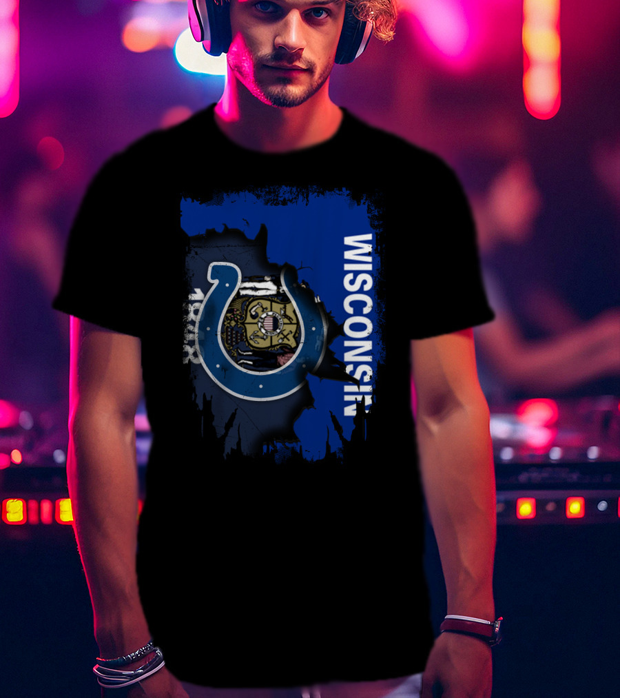 Wisconsin State Flag Colts Horseshoe Emblem T-Shirt