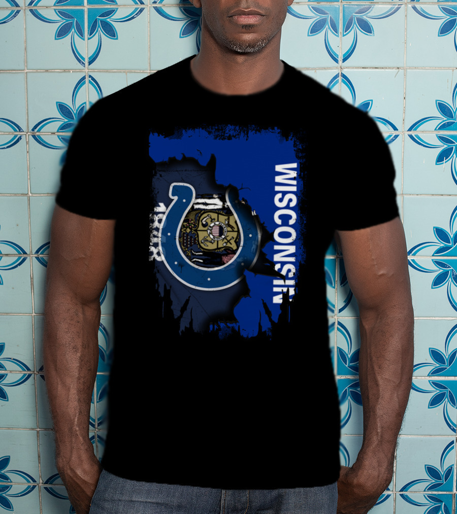 Wisconsin State Flag Colts Horseshoe Emblem T-Shirt