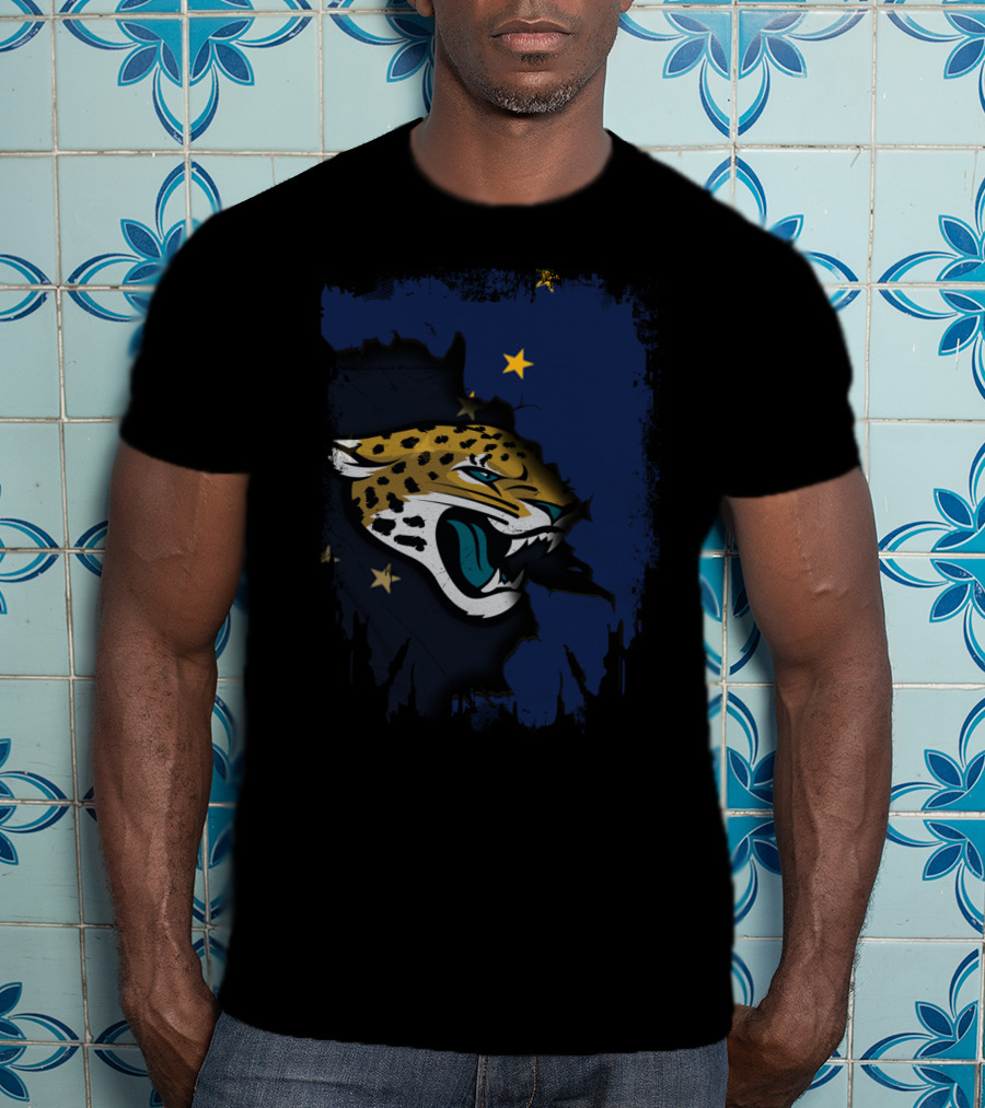 Together Alaska With Jaguars Alaska Flag Stars And Fierce Jaguar Head T-Shirt