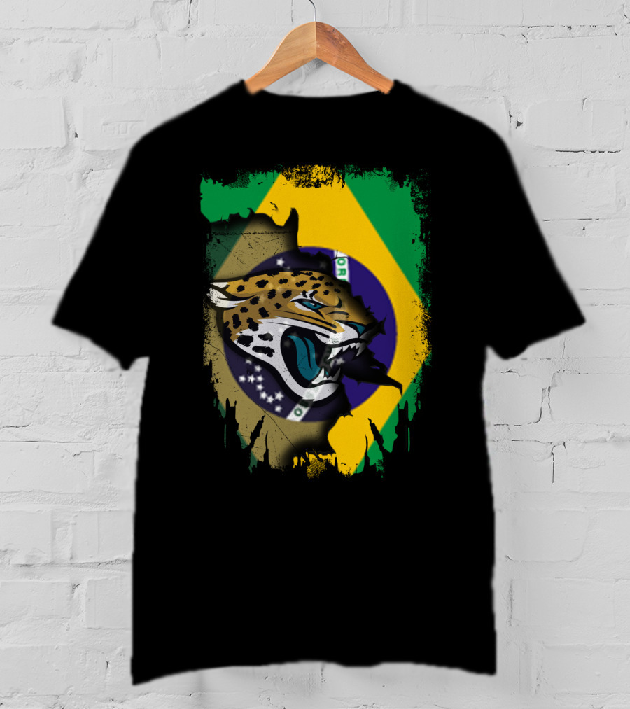 Brazilian Flag With Fierce Jaguar T-Shirt