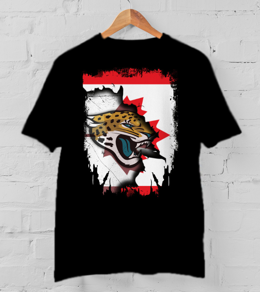 Together Canada Jaguars Emblem With Maple Leaf Backdrop T-Shirt