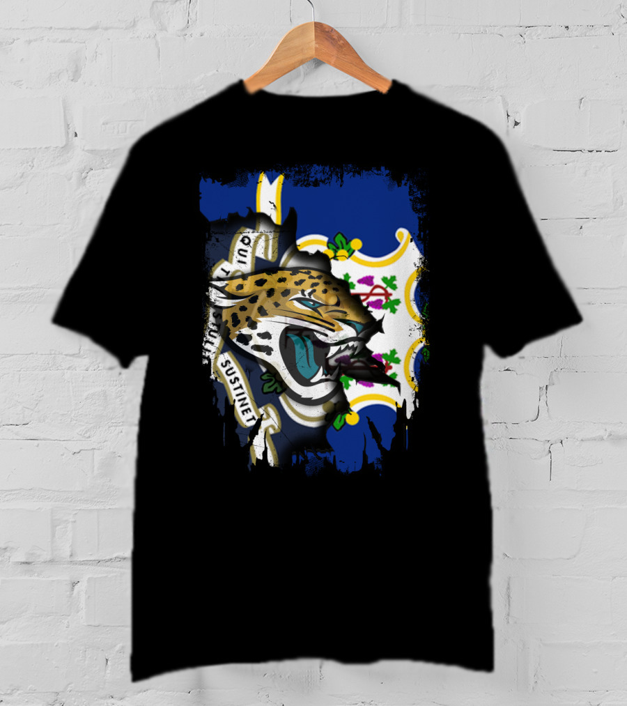 Connecticut Jaguars With Qui Transtulit Sustinet Flag Elements T-Shirt