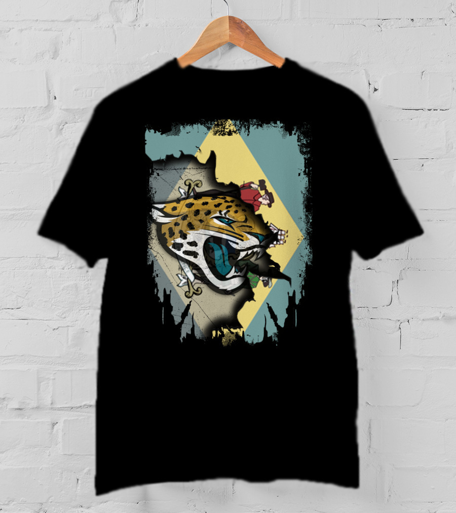 Delaware State Flag With Jacksonville Jaguars Logo Fusion T-Shirt