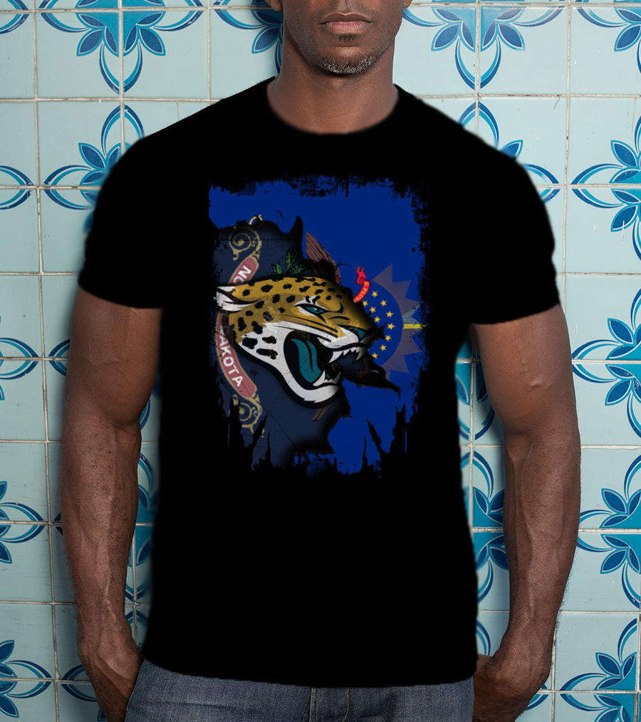 North Dakota State Flag With Jaguars Emblem Fusion T-Shirt