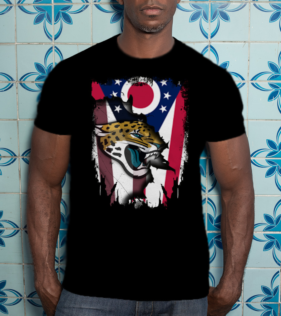 Together Ohio With Jaguars Roaring Against Ohio Flag Background T-Shirt