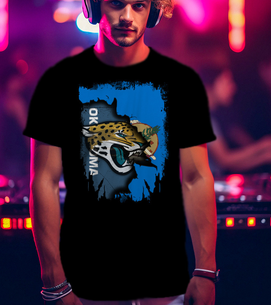 Oklahoma Jaguars With State Flag And Fierce Jaguar Head T-Shirt