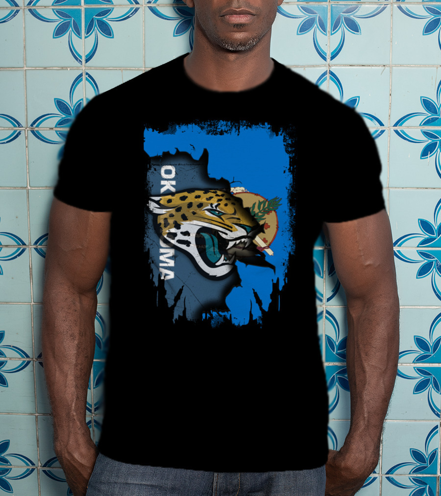 Oklahoma Jaguars With State Flag And Fierce Jaguar Head T-Shirt