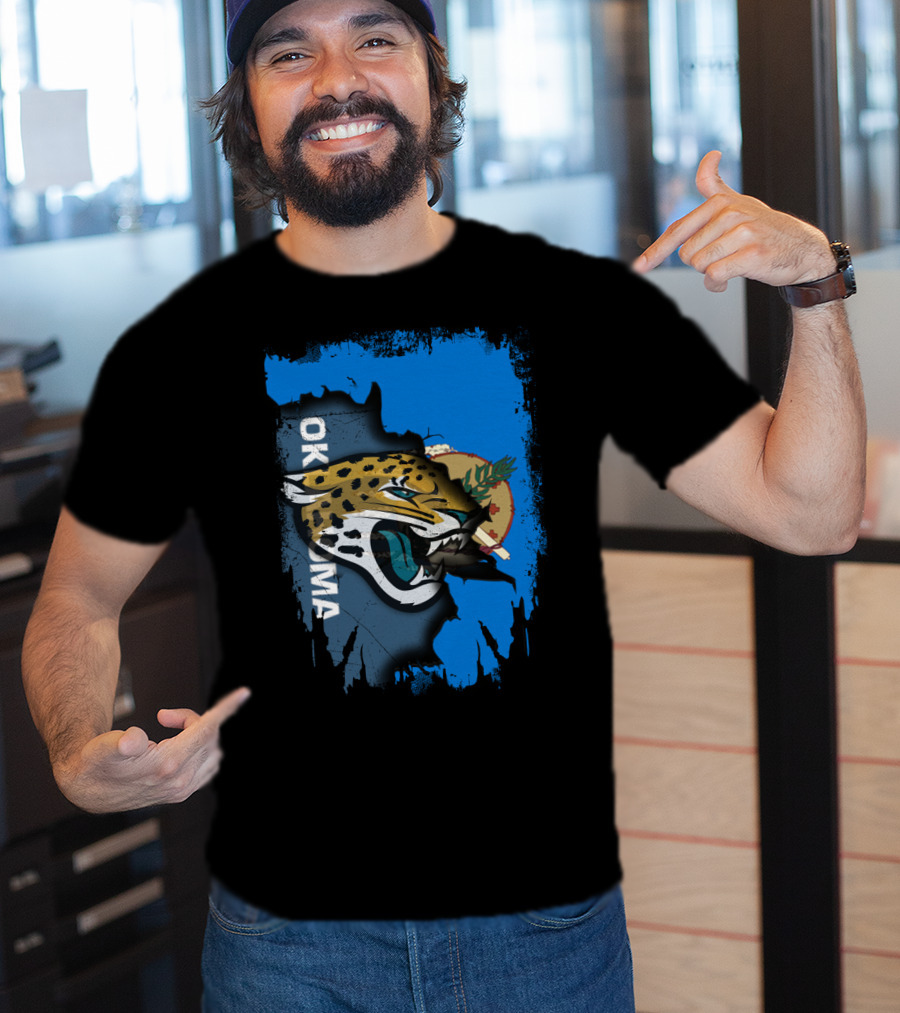Oklahoma Jaguars With State Flag And Fierce Jaguar Head T-Shirt