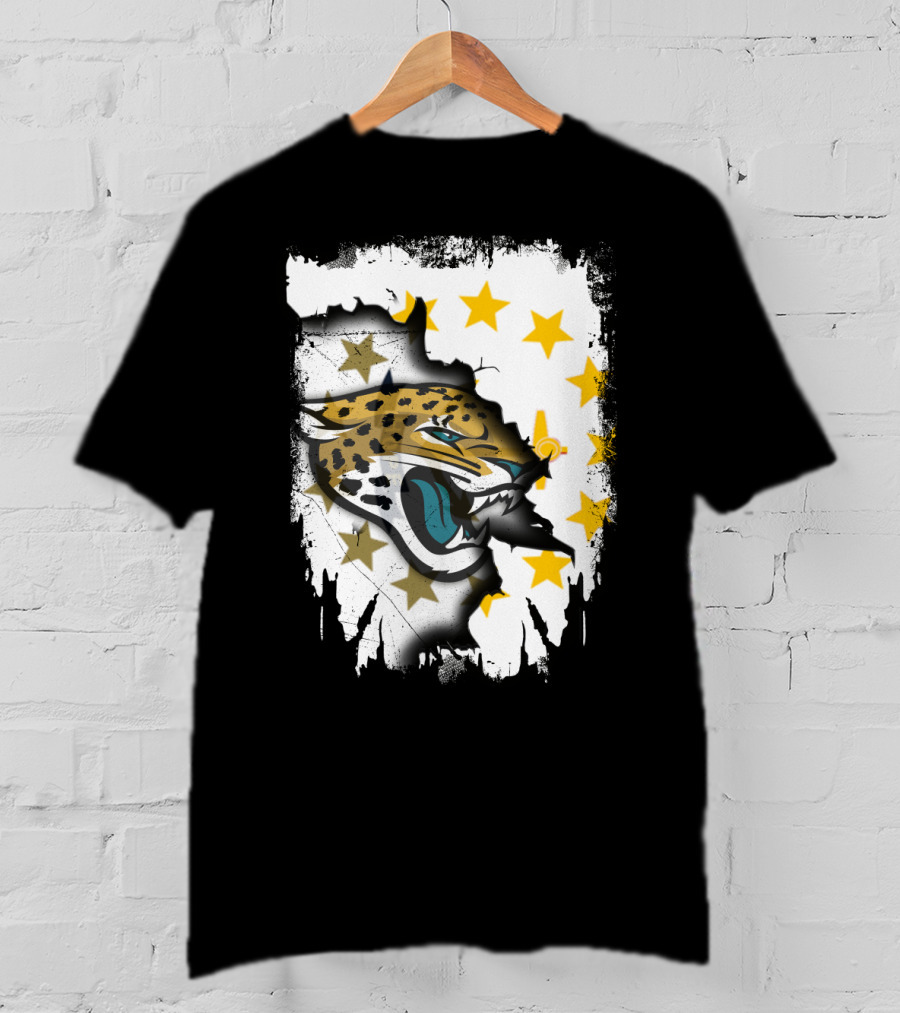 Rhode Island Star Pattern With Jaguars Roaring Together T-Shirt