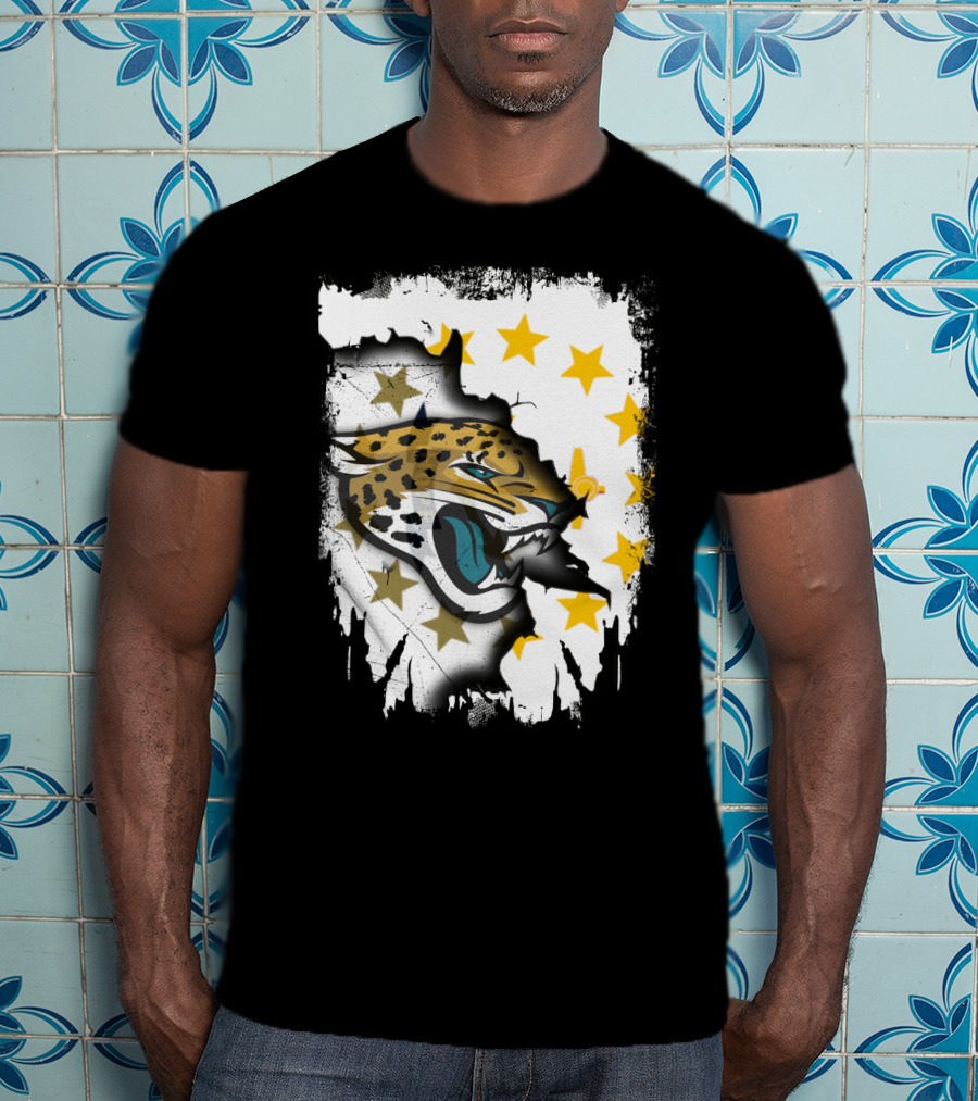Rhode Island Star Pattern With Jaguars Roaring Together T-Shirt