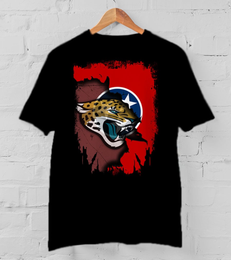 Tennessee State Flag With Jacksonville Jaguars Logo Fusion T-Shirt