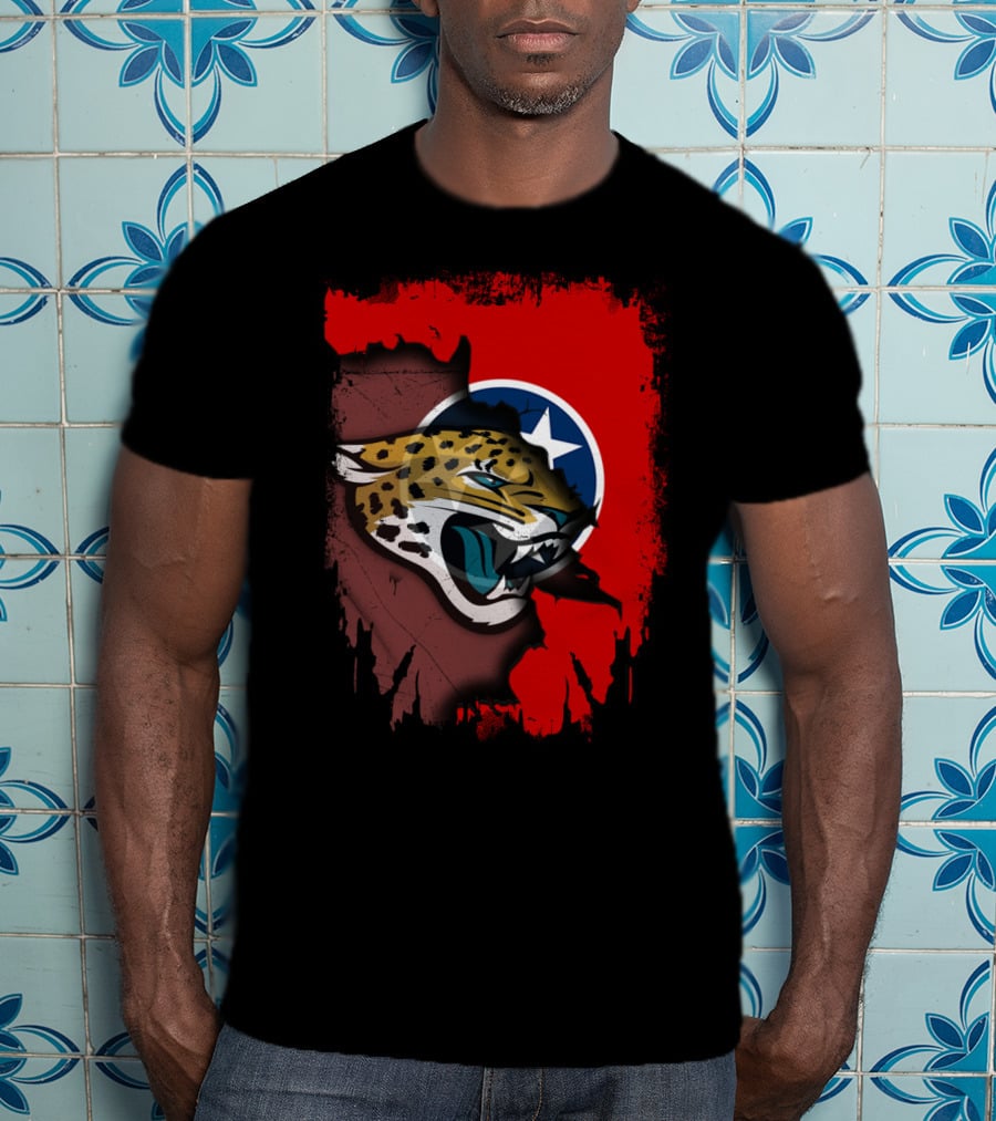 Tennessee State Flag With Jacksonville Jaguars Logo Fusion T-Shirt